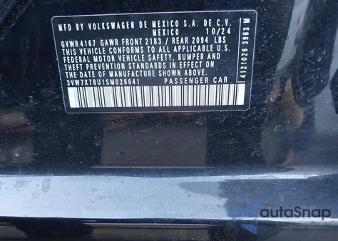 2025 Volkswagen Jetta 1.5T Se from USA, damaged, VIN 3VW7X7BU1SM026641